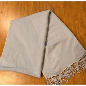 Light Blue Mount Land Pashmina Cashmere & Silk Scarf Fringe Quiet Luxury Soft